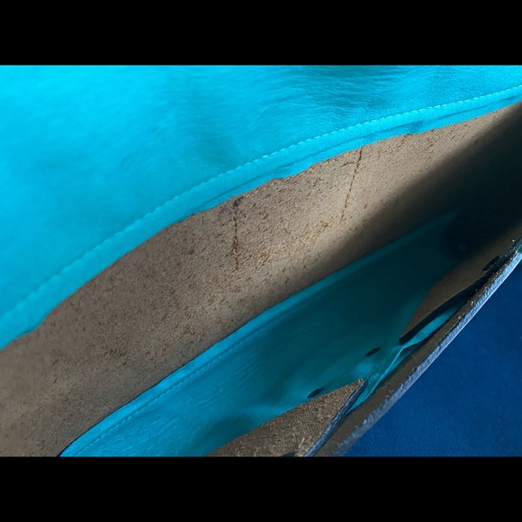 Erika Lynn handmade cowhide leather clutch crossbody bag beige turquoise rare - Picture 4 of 9